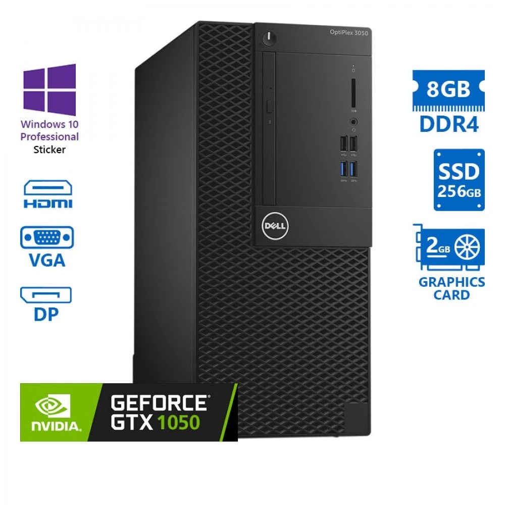 Dell 3050 Tower i5-7500/8GB DDR4/256GB SSD/GeForce GTX 1050 2GB/ Win11pro/Office 2021pro